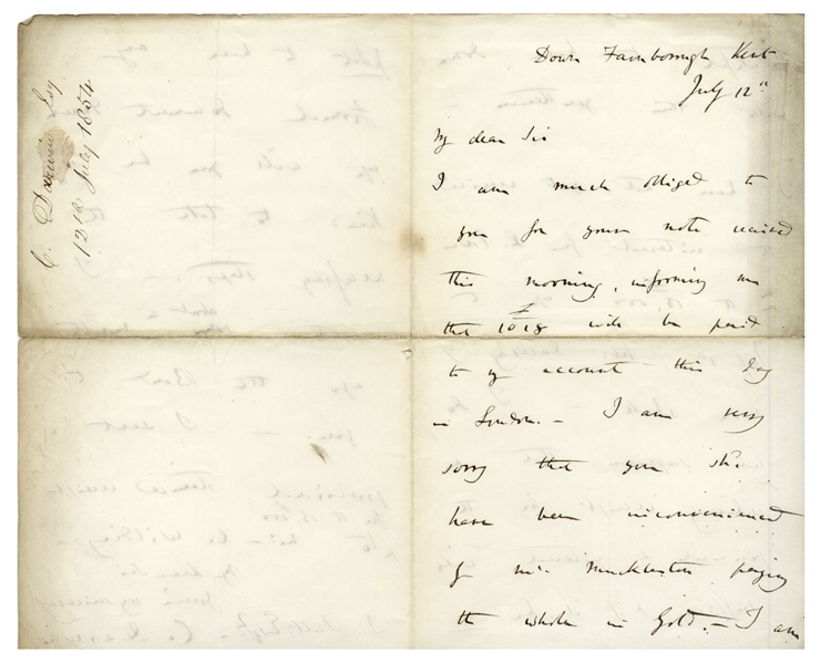 Charles Darwin Autograph Letter Signed From 1854, the Year He Began Writing ''On the Origin of Species''